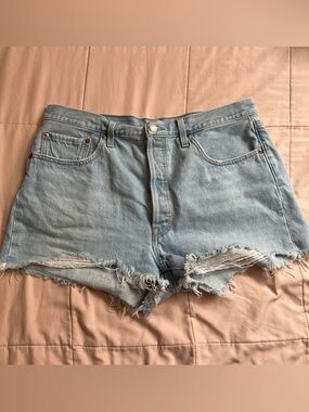 Levi’s 501 Light Wash Denim High-Rise Frayed Hem Shorts